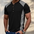 thumbnail image 2 of MIXUE Shirts For Men Summer Color Block Print Round Neck Button Down Short Sleeve Slim Fit Casual Pullover Tops Tee Shirts Holiday Wear,Black,XXL, 2 of 5