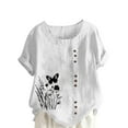 thumbnail image 2 of QUNYINEY Womens T Shirts Butterfly Short Sleeve Crew Neck Casual Tops Loose Cotton Linen Pullover Button Shirts, 2 of 4