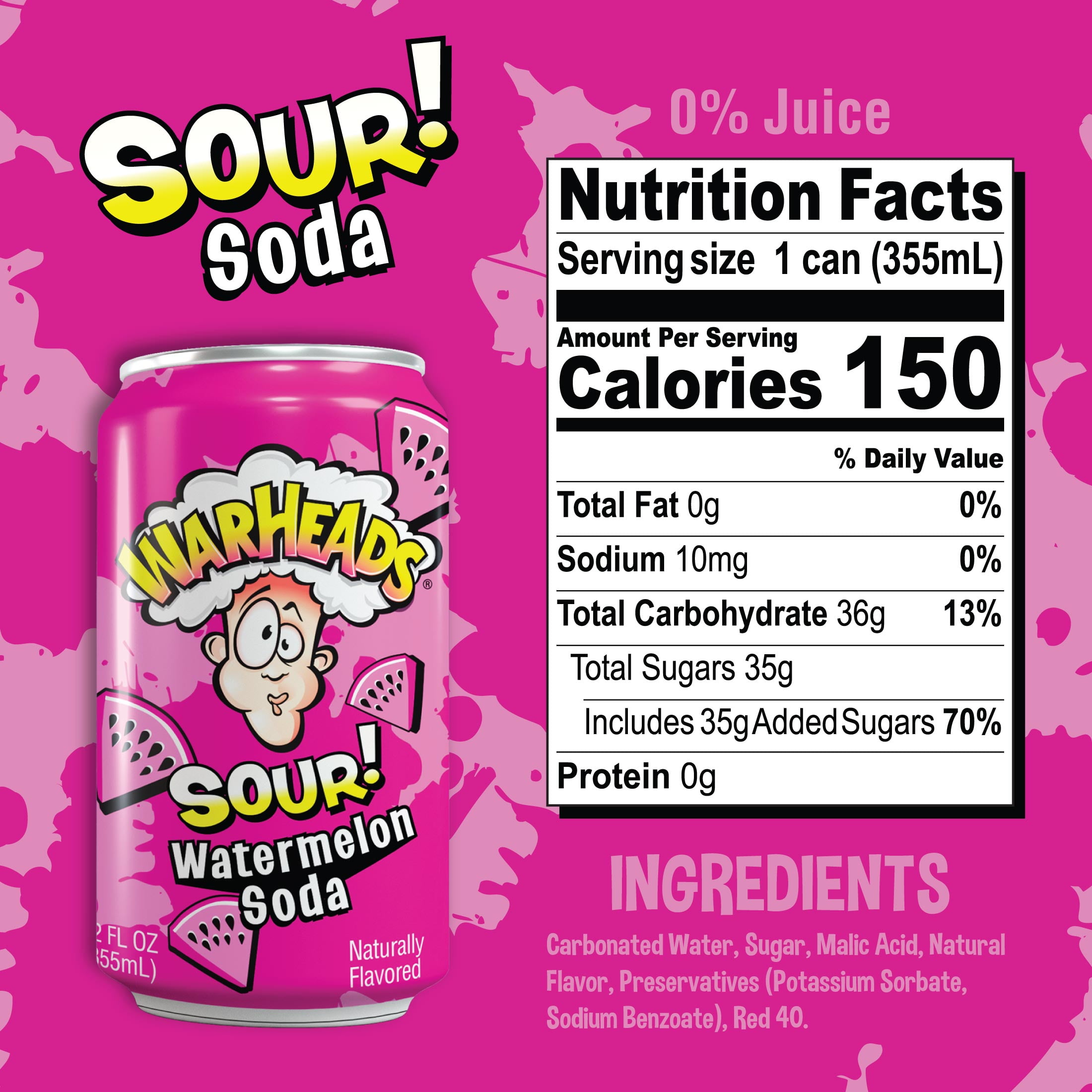 Warheads Sour Soda Watermelon 12oz Cans