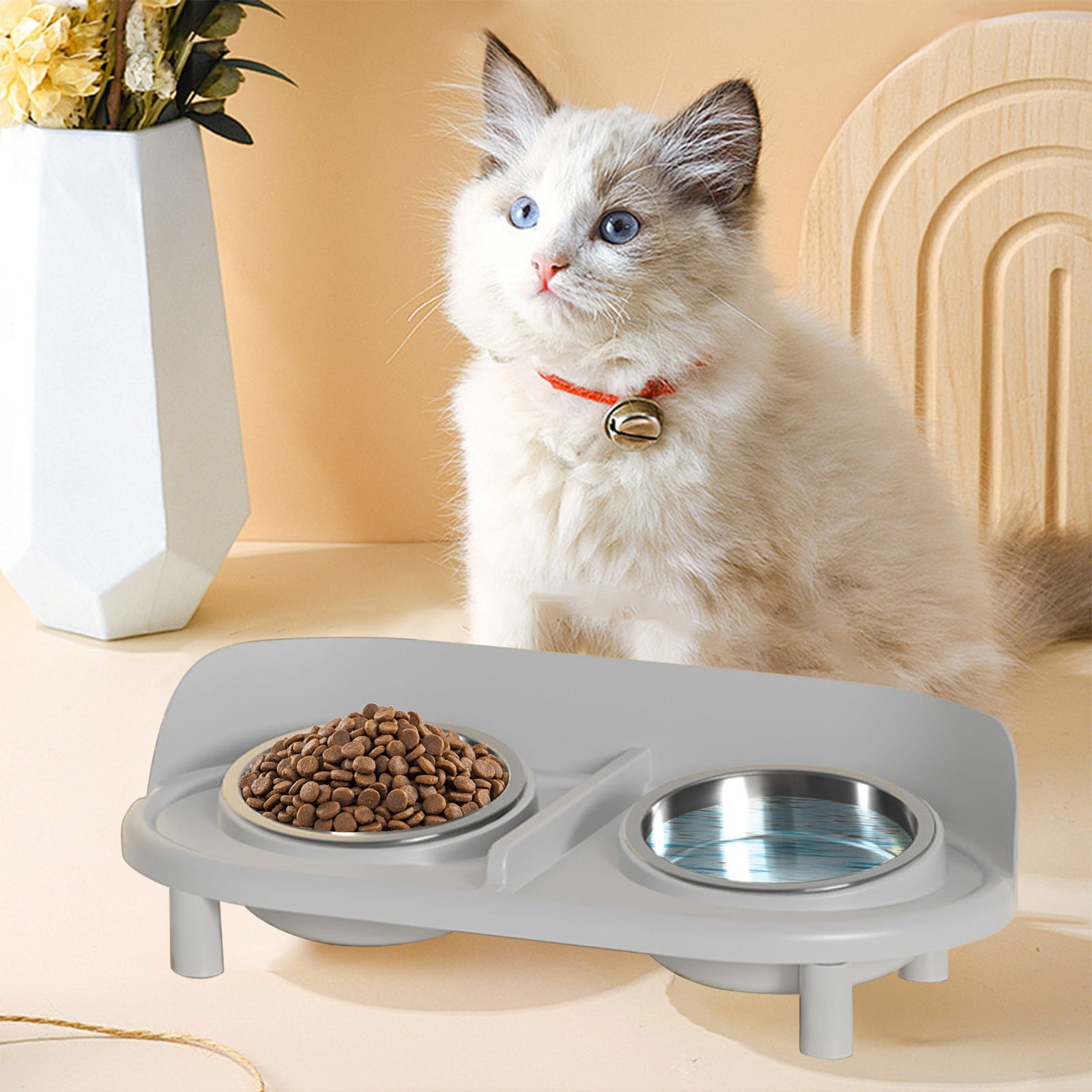Mauxuk Stainless Steel Pet Bowl Set - Non-Slip Elevated Dog Cat Feeder, 2-in-1 Food & Water Bowls, Neck Support, Easy Clean, 15.74x8.66x4.33 Inches