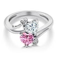 thumbnail image 3 of Gem Stone King 925 Sterling Silver White Moissanite Pink Moissanite and White Diamond Ring for Women (1.63 Cttw, Heart Shape 6MM, Gemstone Birthstone, Size 5), 3 of 6