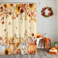 thumbnail image 2 of Retro Thanksgiving Pumpkin Shower Curtain for Bathroom, Eucalyptus Leaves on Yellow Waterproof Shower Curtains Washable Quick Dry with Hooks Bathtub Curtains 36x72 IN, 2 of 6