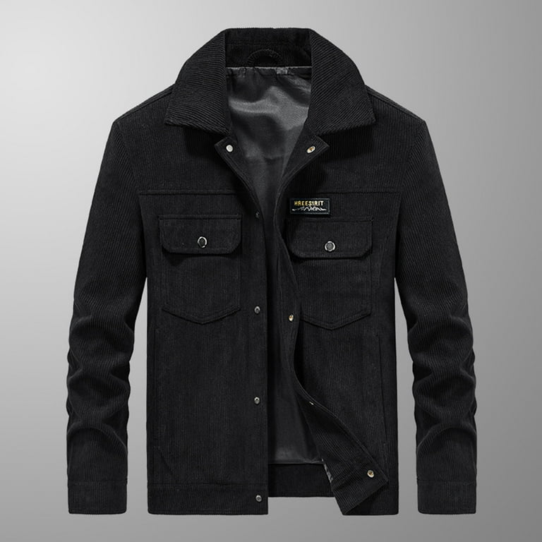 Lovskoo Men Casual Solid Turn down Collar Zipper Padded Thermal Jacket Coat Men s Casual Canvas Cotton Military Lapel Jacket jackets for men Walmart
