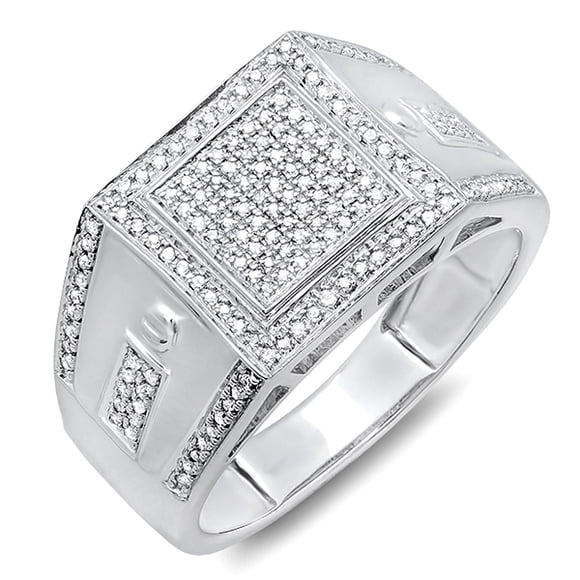 0.40 Carat (ctw) Sterling Silver Round Cut Diamond Men's Flashy Hip Hop Pinky Ring