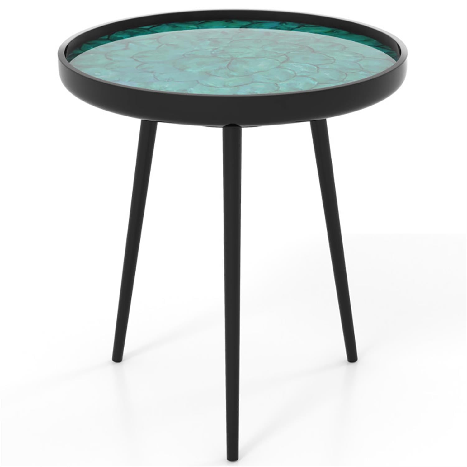 Demi Bonn 20" Round Sofa Side Table, Modern End Table with Sea Shell Decoration for Small Spaces, Living Room, Bedroom, Green