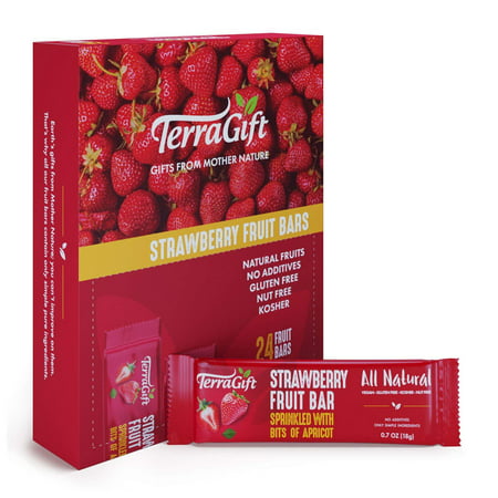 Terra Gift Strawberries Fruit Bars x24 - Yummy 100% Natural Vegan Snack Bars sweet healthy Snacks for Gluten Free Energy