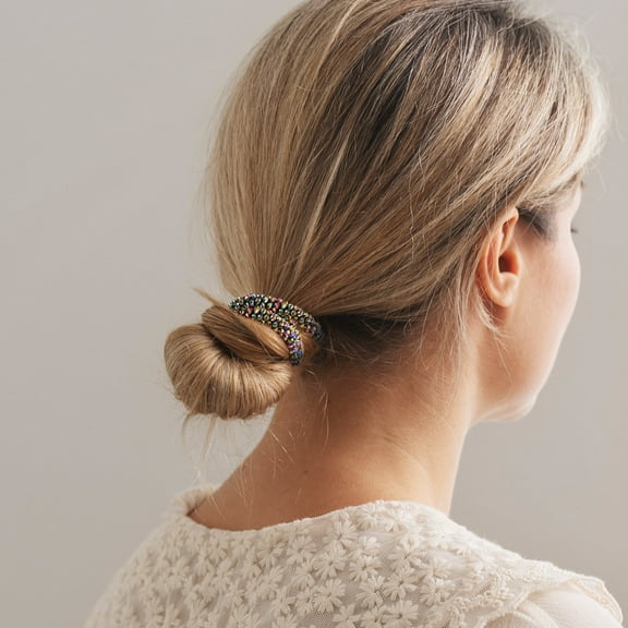 TEHAUX 3-Pack Assorted Color Crystal Hair Tie Bracelets Sparkly Elastic Ponytail Holders for Women and Girls