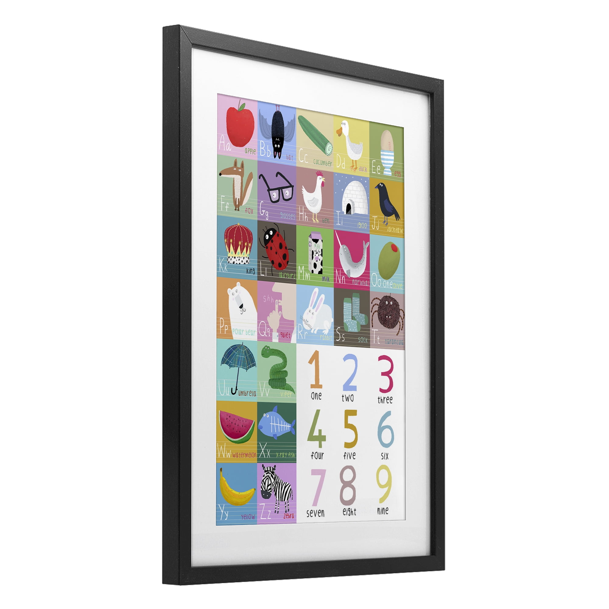 Stupell Industries Counting & Alphabet Learning Black Framed Print Under Glass, design by Carla Daly