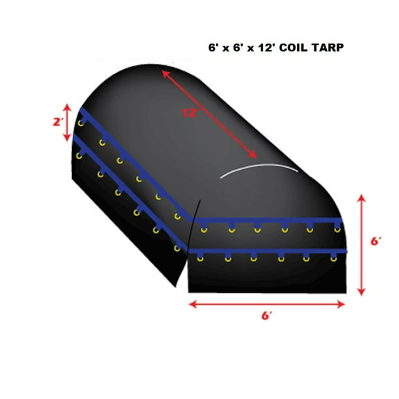12' x 6' X 6' Light Weight Truck Tarp, Coil Tarp, Black Color, Great for Flat Bed Truck Hauling Use, 15OZ Gauge, Lighter Weight for Easy Handling, Patchable and Repairable, Made by Xtarps