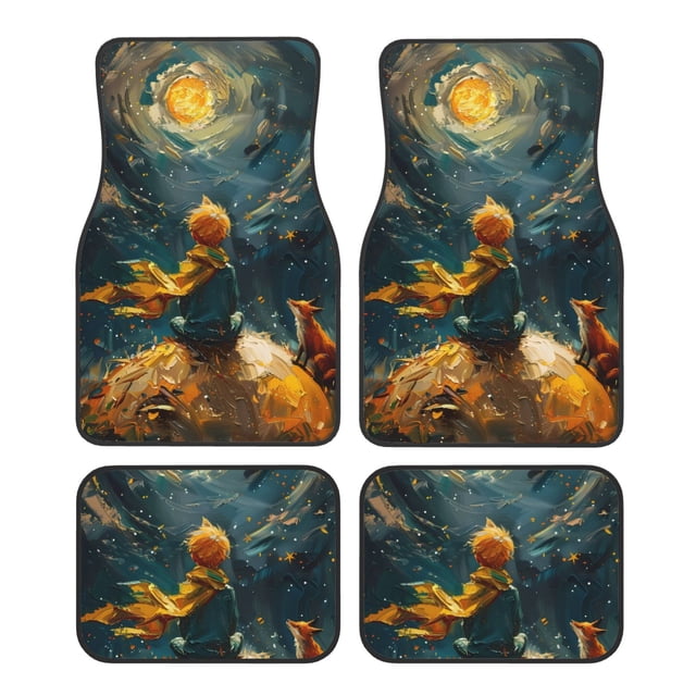 Fotbe Whimsical Starry Night Scene Juego de 4 Tapetes para Auto con Estampado – Alfombrillas de Goma Reforzada, Diseño Antideslizante, Protección para Todo el Año – Vehículos, Autos, Camionetas y SUVs