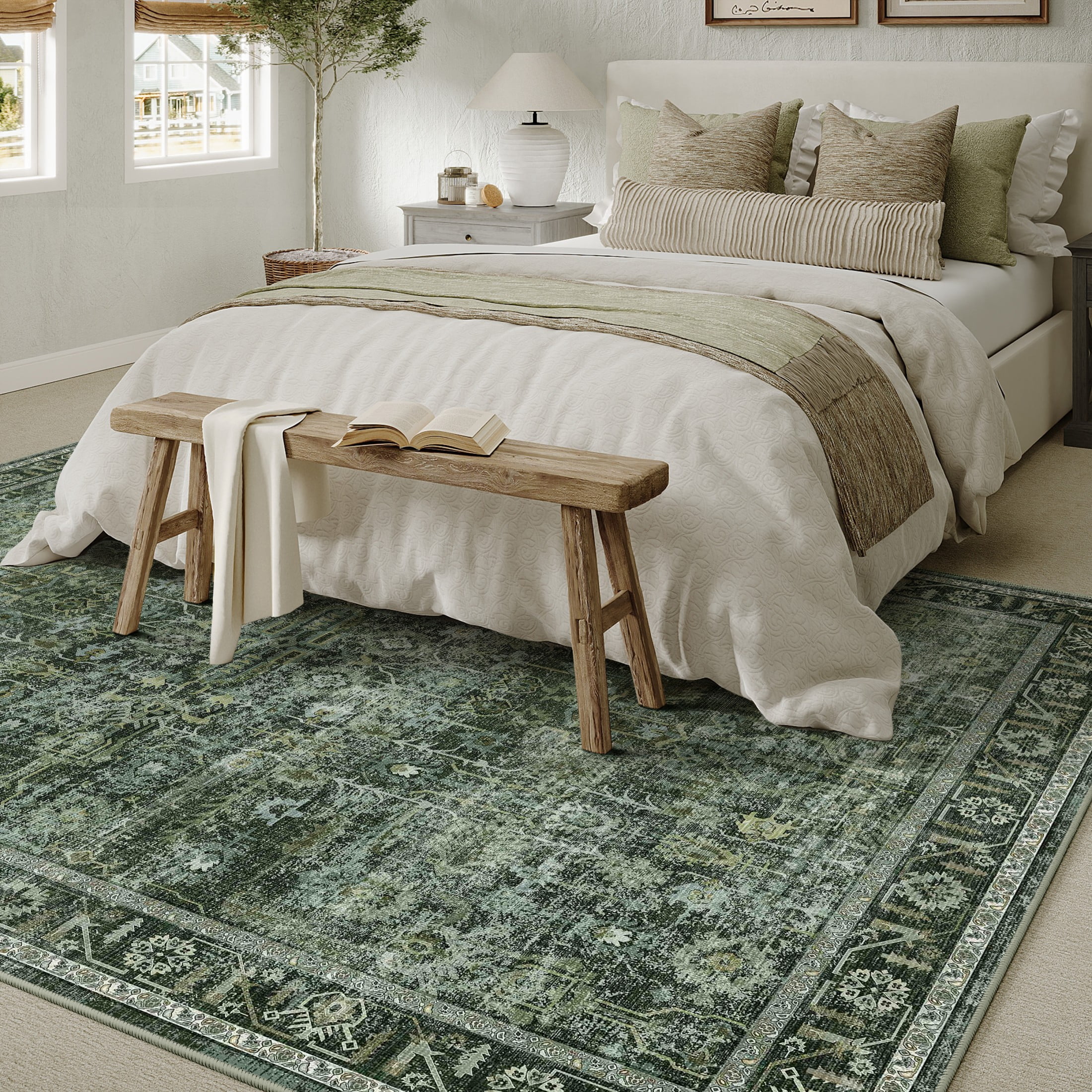 WIPONKEN 9x12 Area Rugs for Living Room Bedroom Dining Room Office Farmhouse, Machine Washable Non Slip Vintange Persia Rug