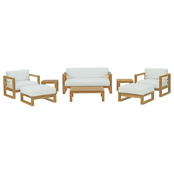Pemberly Row 8-Piece Wood Patio Sofa Set in Natural and White
