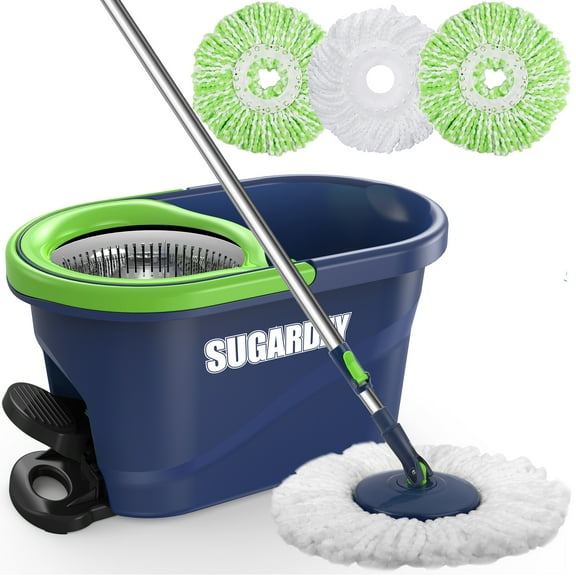 SUGARDAY Spin Mop and Bucket with Wringer Set for Floors Cleaning Heavy duty System, Green