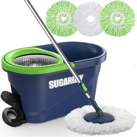sugarday spin mop and bucket with wringer set for floors cleaning heavy duty system green