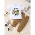 thumbnail image 3 of Infant Boy Summer Clothes Suits Letter Animal Print Short Sleeve Crew Neck T-Shirts and Elastic Waist Long Pants 2Pcs Set, 3 of 9