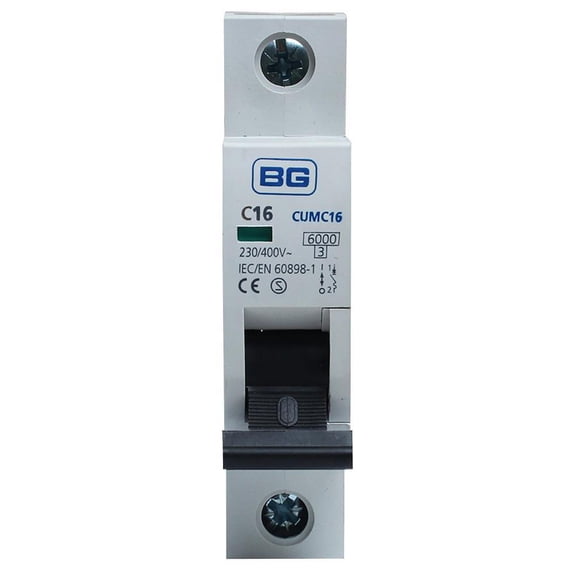 BG ELECTRICAL - 16A Single Pole MCB, C Curve, 6kA