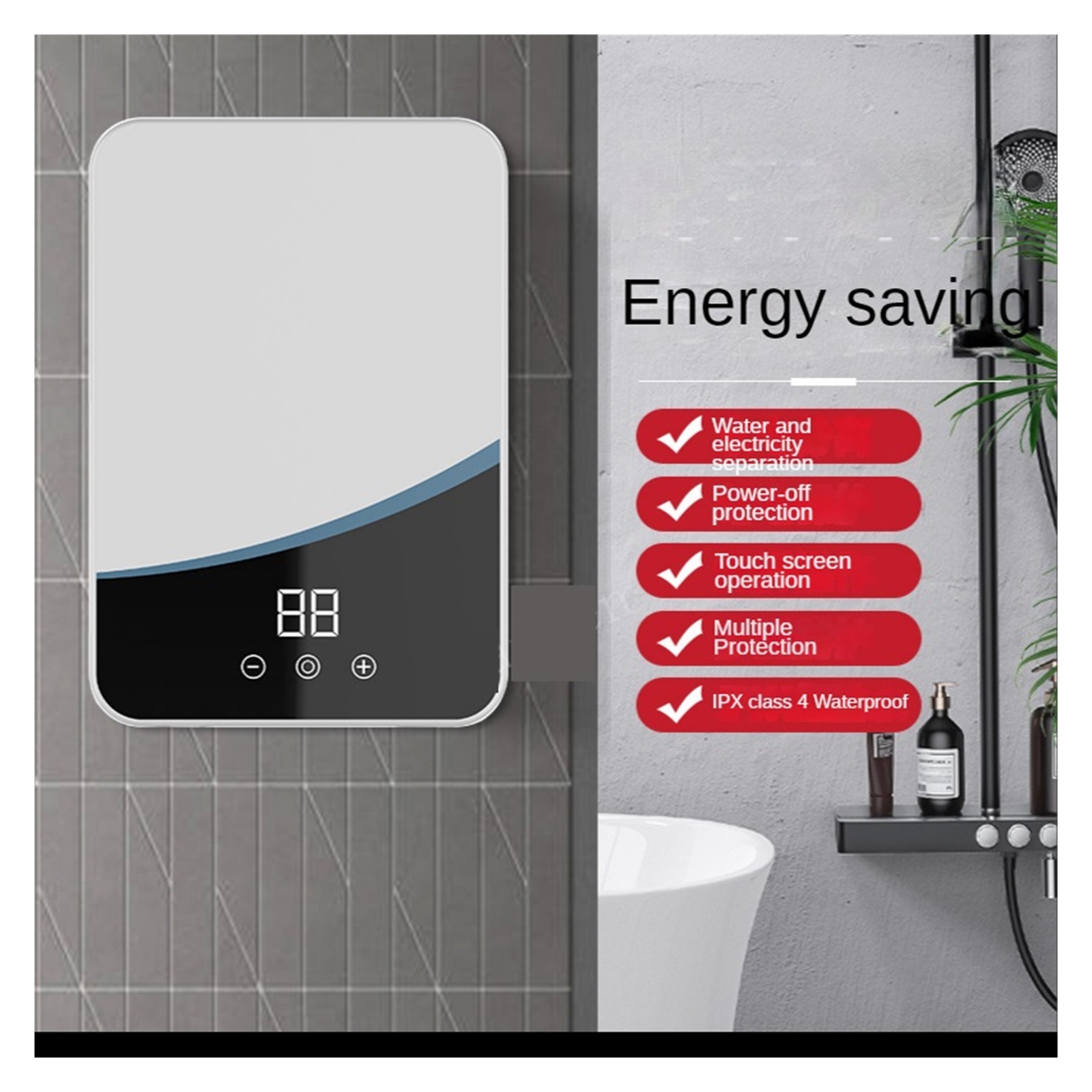 Electric Hot Water Heater 5500W Instant Tankless Water Heater Bathroom Shower Multi-purpose Household Hot-Water Heater ,Energy Saving