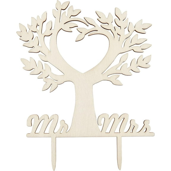 Wooden Cake Toppers Wedding Cake Decoration Bird Tree Design Engagement Cake Topper Burly Wood for Rustic Wedding Anniversary Party Birthday Celebration Cake Decoration Supplies 6.3"x5" diy BurlyWood