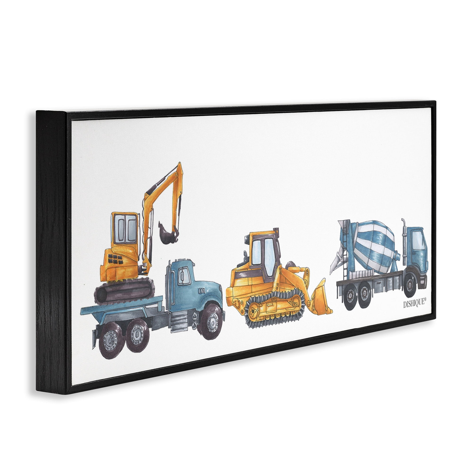 Stupell Industries Construction Vehicles Bulldozer Trucks Driving Illustration Graphic Art Black Framed Art Print Wall Art, Design by Dishique