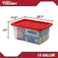 thumbnail image 3 of Hyper Tough 15 Gallon Clear Storage Bin with Red Snap Lid, Heavy Duty Plastic Storage Container, 3 of 10
