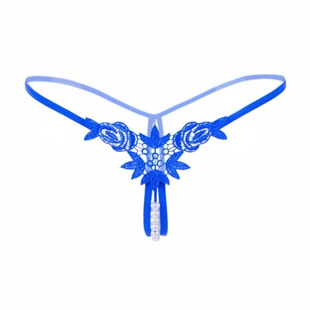 Prolriy Crotchless Panties for Women Embroidery V-String Underwear G-String Lingerie Lady Sexy Womens Underwear Womens Panties Blue