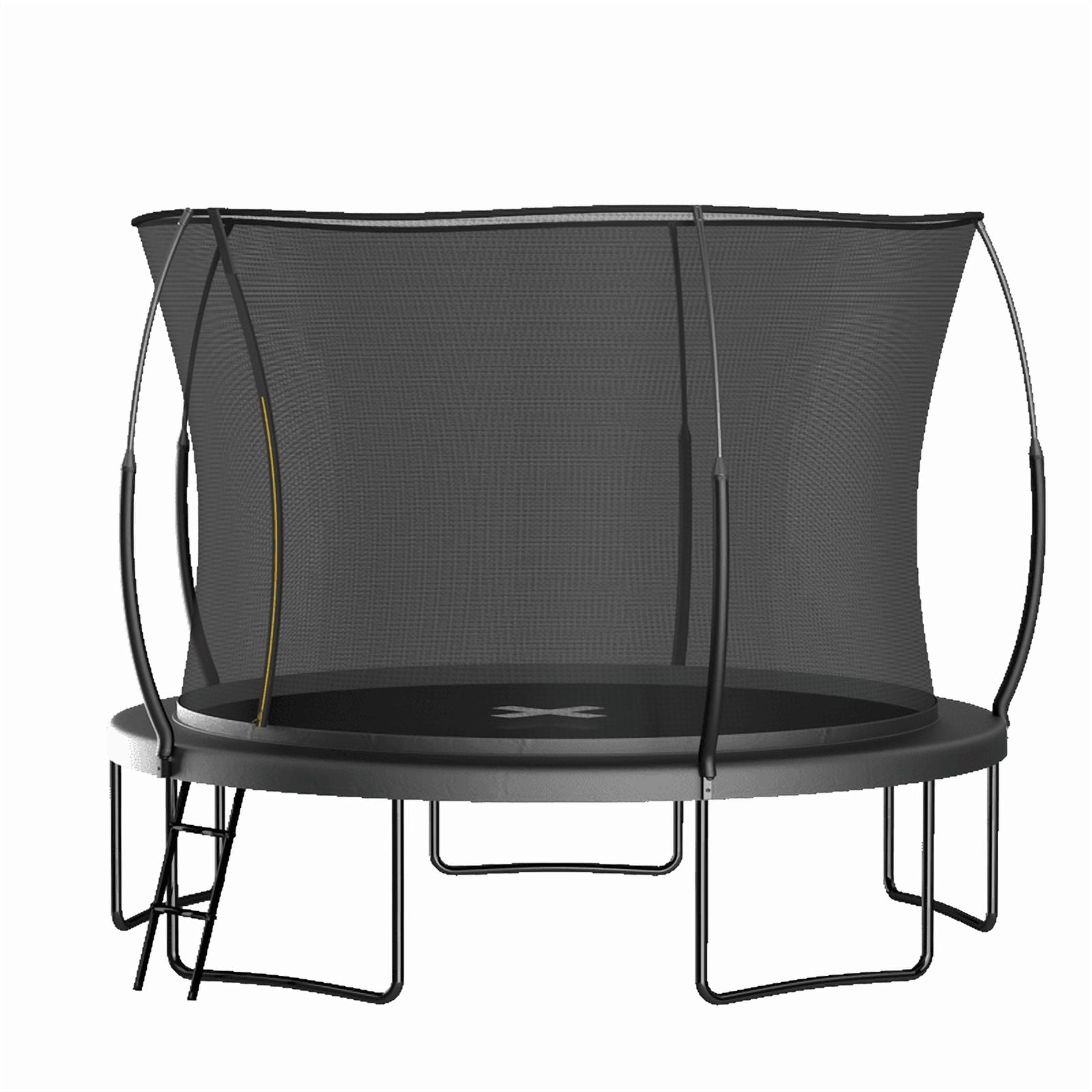 12FT Trampoline for Kids & Adults, Outdoor Recreational Trampoline with Enclosed Safety Net, Ladder & Shoe Bag, Bungee Spring Trampoline for Backyard, Heavy-Duty Galvanized Steel Frame Black