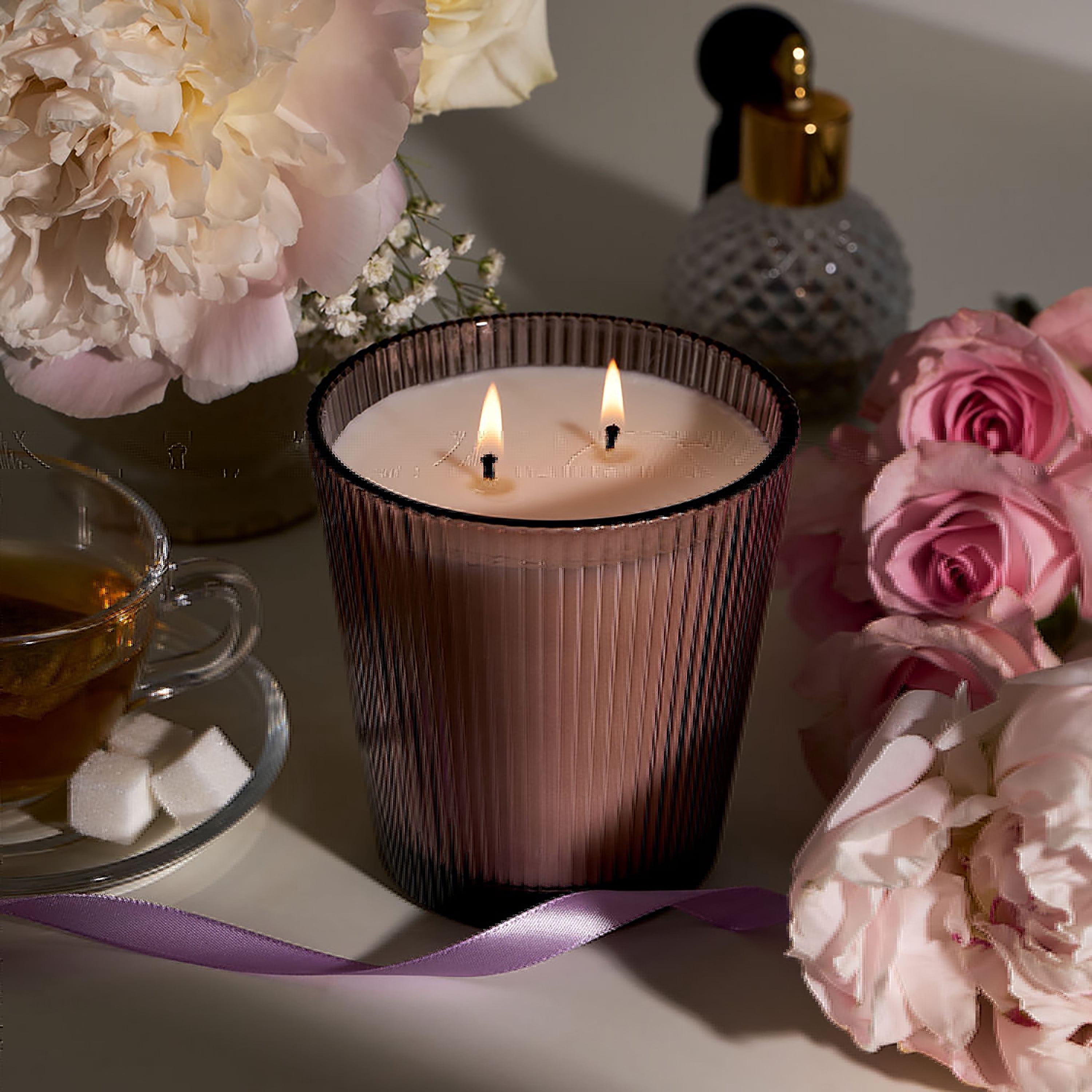 Better Homes & Gardens Fine Fragrance Collection Flower Burst Scented 2-Wick 16 oz Ribbed Jar Candle