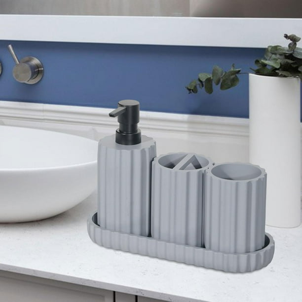 Juego de accesorios de baño de 4 piezas Perfecl Dispensador de jabón Soporte para cepillo de dientes Taza azul