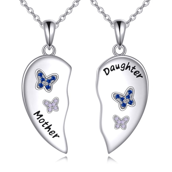 925 Sterling Silver Mother Daughter Butterfly Necklace for Women