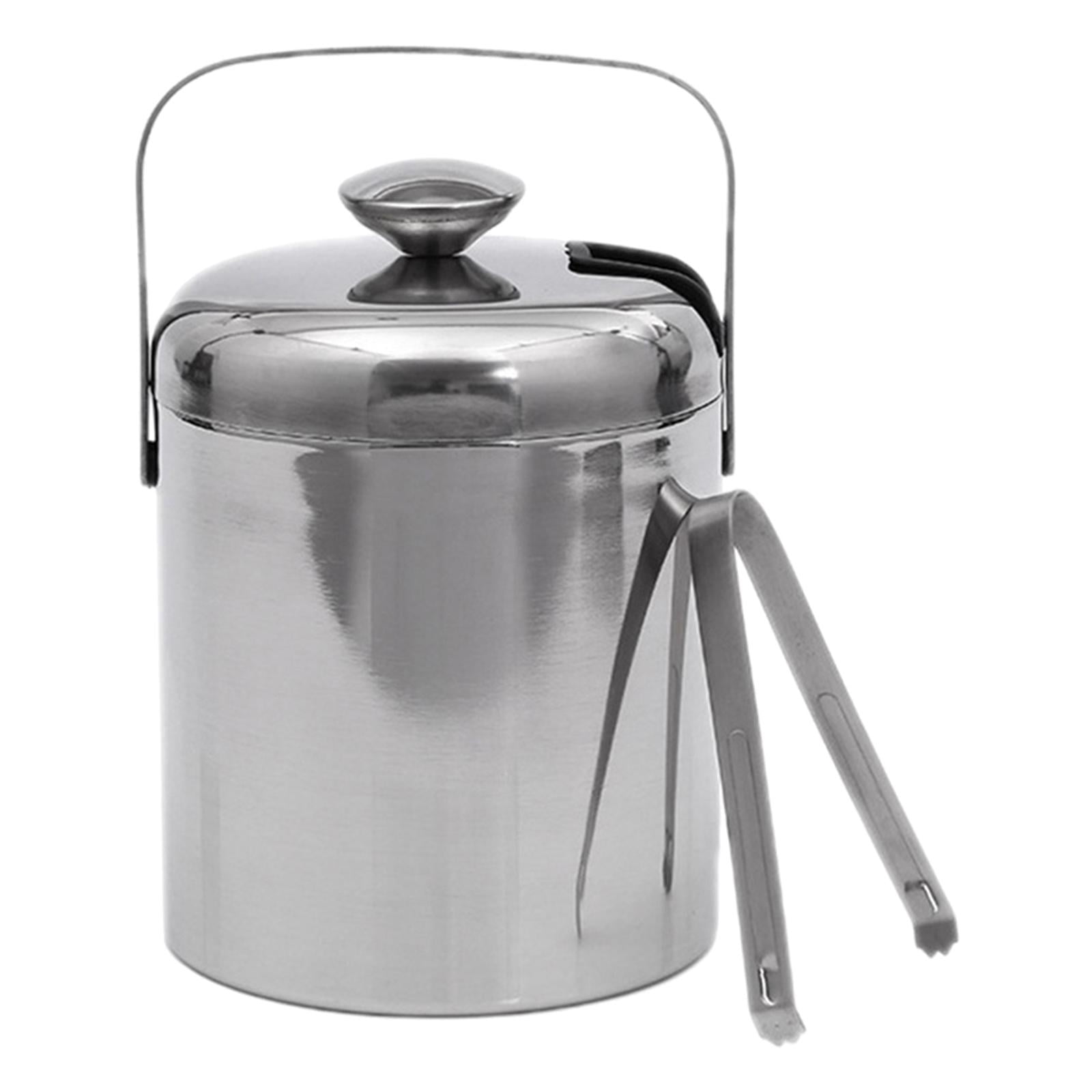 Practical Stainless Steel Ice Bucket with Tongs Liter Double Walled Insulated with Tongs and Lid Ice Container(3L)