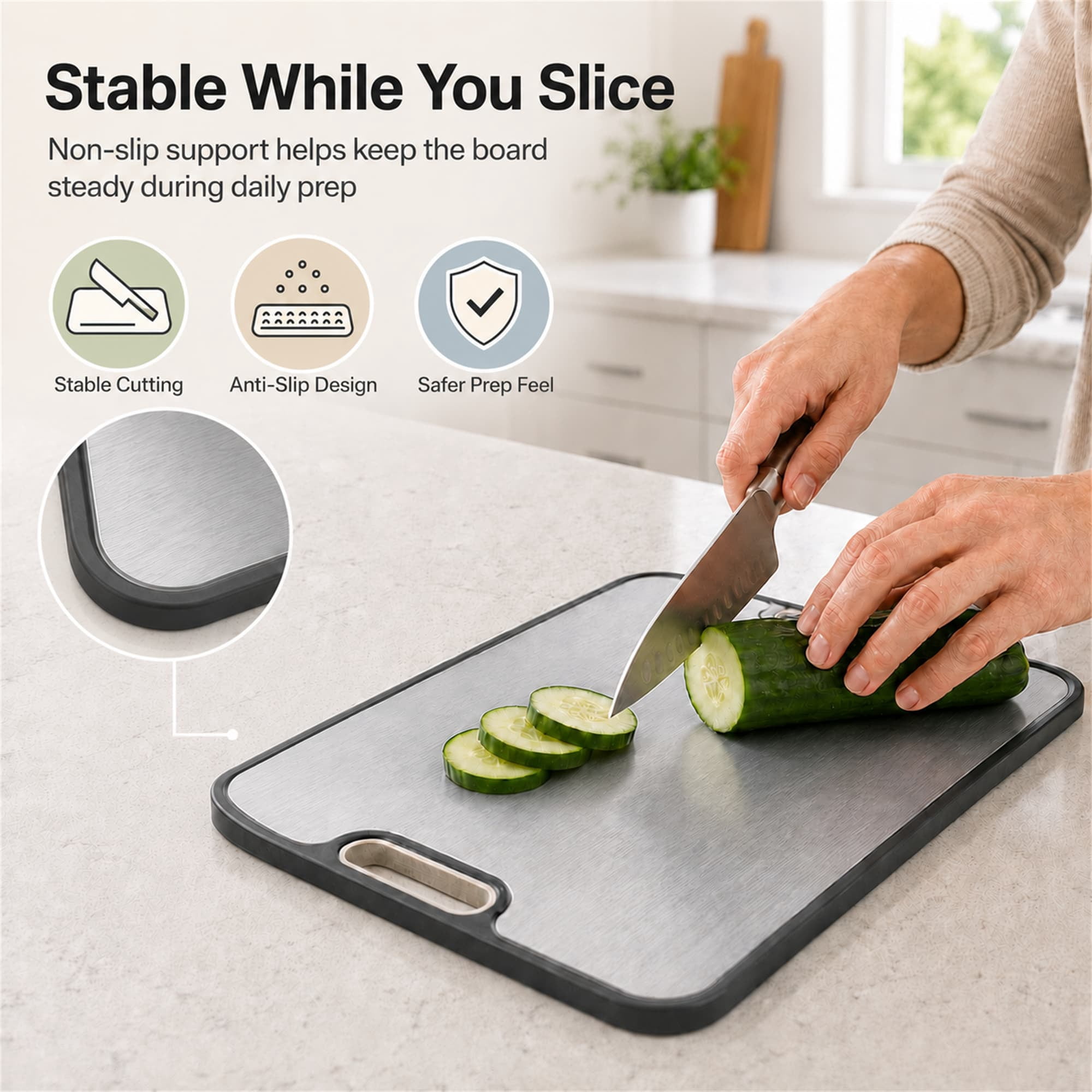 Sentryse Titanium Cutting Boards for Kitchen, Stainless Steel Cutting Board Double Sided Food Grade, Non Toxic Chopping Board Large 16'' x 11'', Dishwasher Safe, 1 Pack