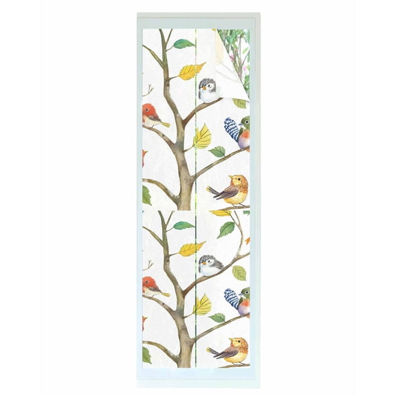 Window Privacy Film Watercolor Bird Stained Glass Window Film Decorative Sun Block Window Cover Modern Spring Branch Colorful Leaf Window Clings Static Adhesive Sticker for Bathroom 17.7"x78.7"