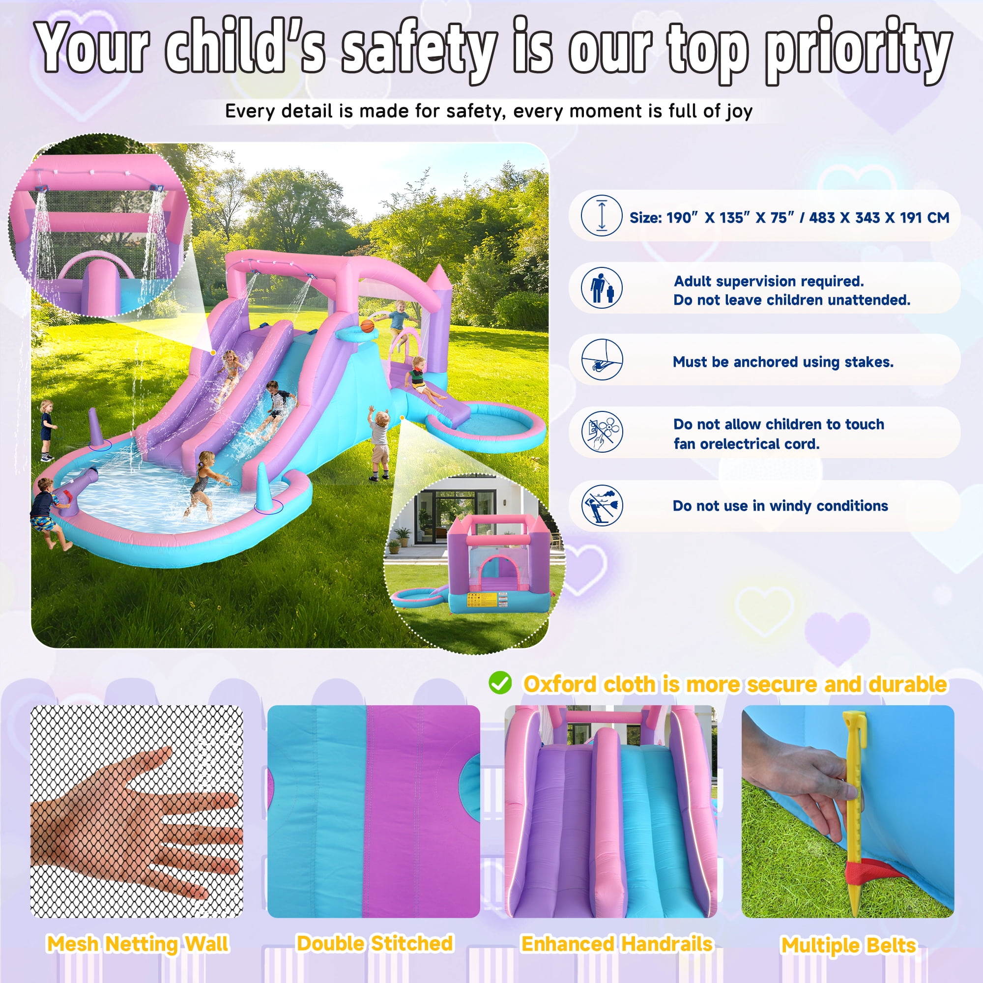 Anypool Inflatable Water Slide Bounce House 9-in-1 Backyard Water Park Double Racing Slides Splash Pool Ages 3-8