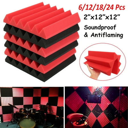 6/12/18/24-Pack 12x12x2 inch Acoustic Panels Studio Soundproofing Foam Wedges KTV Sound Insulation Foam Anti Noise Fire Retardant Tile Red + (Best Insulation For Acoustic Panels)