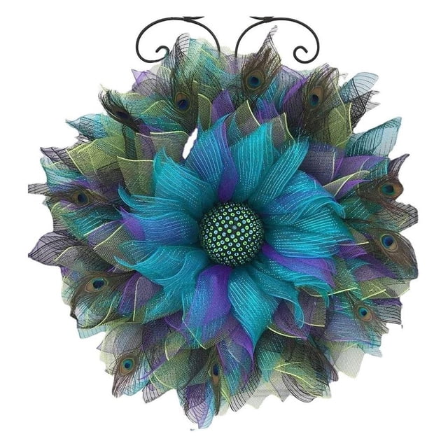 Guirnalda Elegante De Pavo Real Para Puerta Delantera, Corona De Pavo Real Azul Para Decoraciones Del Hogar Minnieouse HA037495-00
