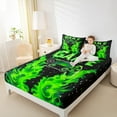 thumbnail image 4 of Manfei Boys Chic Gamepad Full Size Sheets, Green Flame Print Bed Sheets, Dreamy Stars Snowflake Sheet Sets, Lightweight Room Decor, 4-Piece, 4 of 7