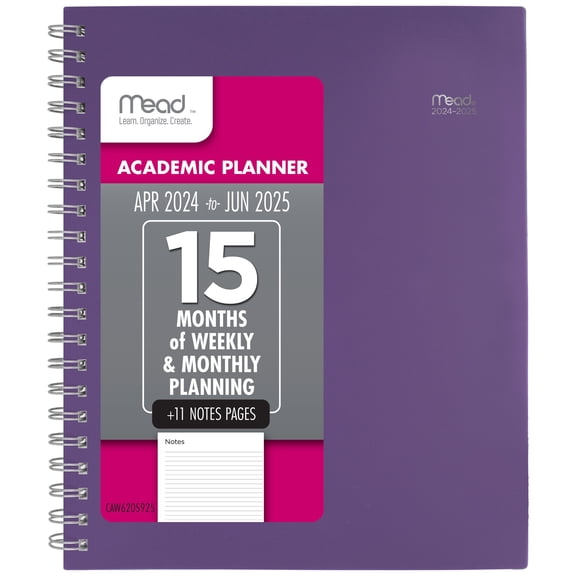 Mead Basic Academic 2024-2025 Weekly Monthly Planner Purple Large 8 12 x 11 -
