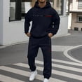thumbnail image 2 of Jogging Suits for Men 2 Piece Set Letter Graphic Relaxed Fit Hoodie Sweatshirt and Joggers Sweatpants Sets Pullover Suits Clothes Outfits Navy M, 2 of 5