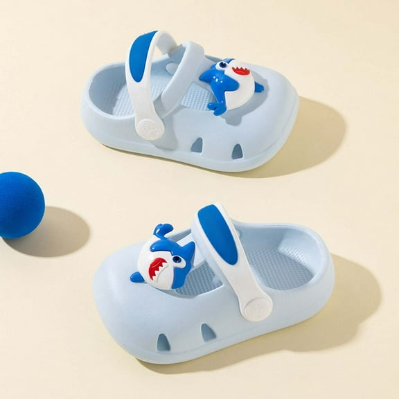GBSYEWXS Garden Clogs Slippers For Kids Girls Boys Dinosaur Print Closed Toe Adjustable Ankle Strap Comfortable Pool Eva Toddler Sandals Blue Size 6-12 Months