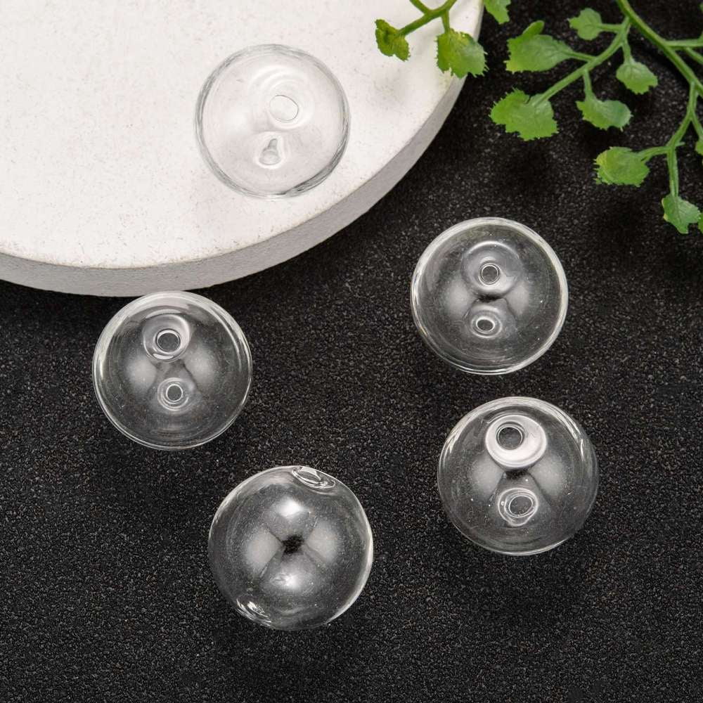 Handmade Two Holes Blown Glass Globe Beads Round Clear 20mm Hole: 2mm