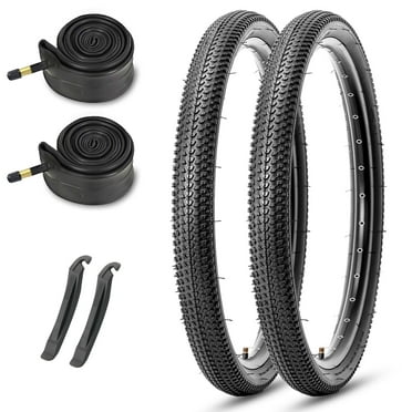 Hycline 2-Pack Mountain Bike Tires Set: 24/26-inch Folding Replacement Puncture-Resistant Bicycle Tires and Pair 24/26-inch Inner Tubes with Tire Levers for MTB Off-Road Bike