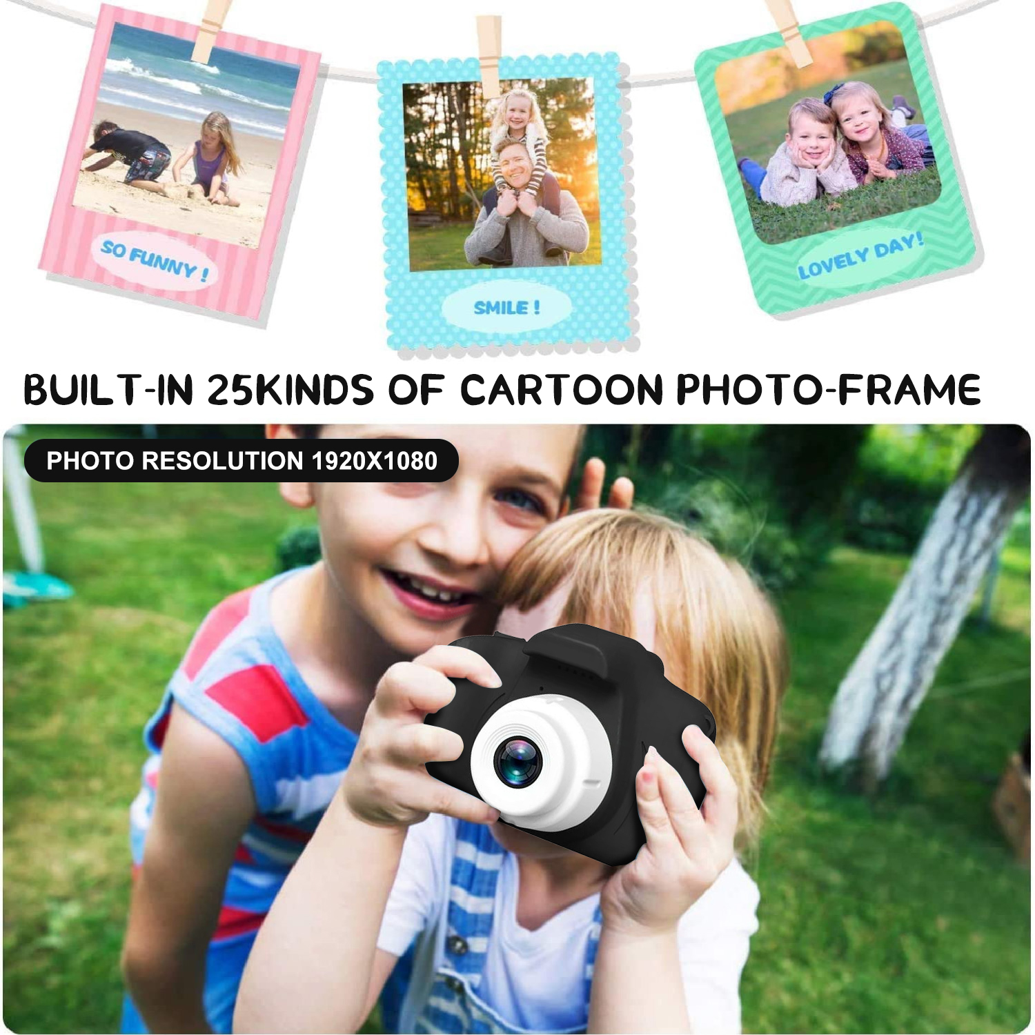 Sanmadrola Kids Digital Camera, Dual Lens, 1080p, Black photo 6