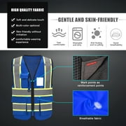 AYKRM Blue High Vis Reflective Safety Vest for Women Men Security Pocket Zipper