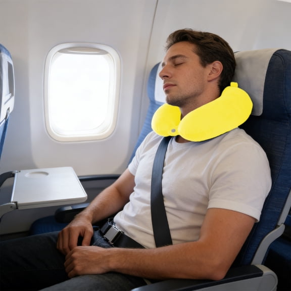 Cevemin 1 Pcs U-shaped Ergonomic Neck Pillow - Soft Fuzzy Fabric with Snap Closure for Travel, Office Nap, Car and Airplane Use
