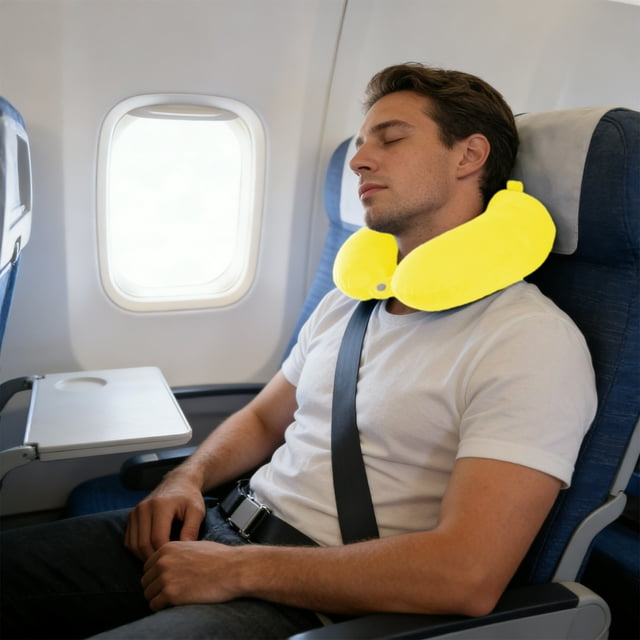 Almohada De Apoyo Para El Cuello En Forma De U Almohada cervical en forma de U amarilla, almohada de viaje para oficina, siesta, avión y coche, cojín de espuma viscoelástica (1 unidad) JASKFLY
