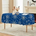 thumbnail image 3 of Christmas Tablecloth 60×84 Inch Oval, Simple Snow Stick Figure Blue Washable Table Cover for Party Picnic Dinner Decor, 3 of 6