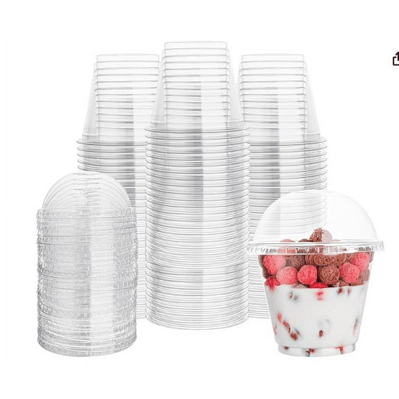200sets 9oz. Plastic Ultra Clear squat Cups with Dome lids without hole is for Cupcake, icecream
