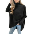 thumbnail image 1 of FOCUSNORM Women Solid/Contrast Color Sweater Bat Sleeve Irregular Hem Pullover, 1 of 3