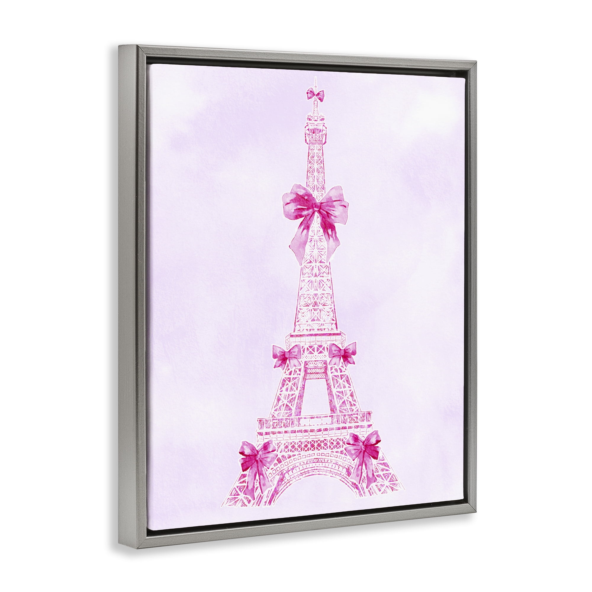 Stupell Industries Ribbon Bedecked Eiffel Tower Gray Framed Floater Canvas Wall Art, design by Ziwei Li