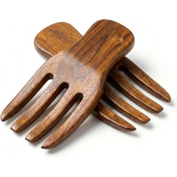 Salad Hands - Set of 2 Acacia Wood Salad Servers for Easy Tossing & Serving of Salad, Pasta, Fruit, and More – Perfect Kitchen Accessory